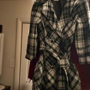 Wool jacket black and white pattern w belt